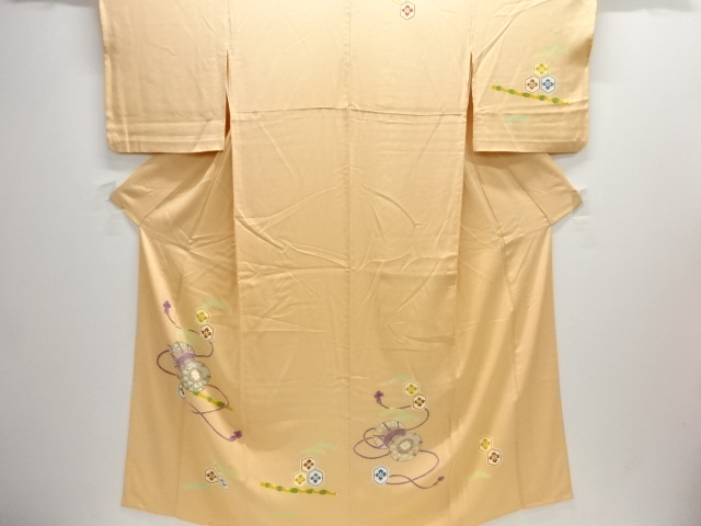 鼓に横笛模様単衣訪問着